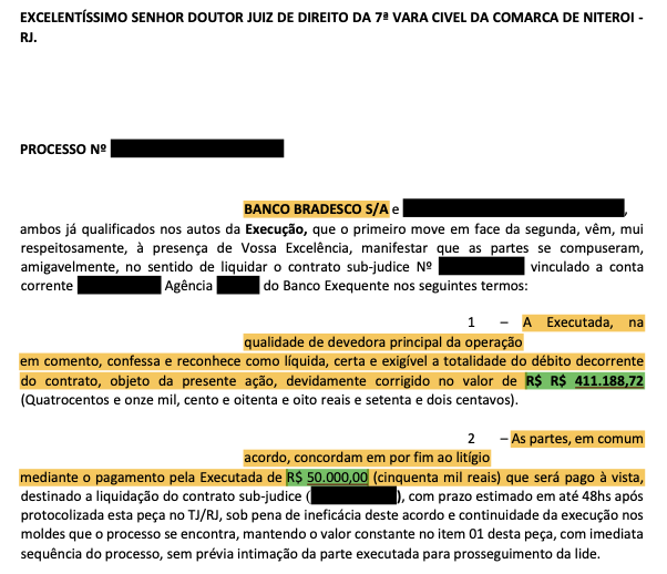 Acordo Judicial Bradesco: Redução de 87,84% em Execução